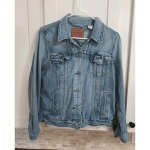 Levi's Strauss & Co Premium Denim Jacket Trucker Blue Wash Women's Size Large‎